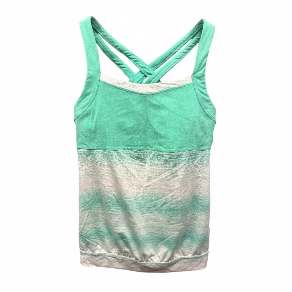 Athleta Striped Colorblock Built In Bra Banded Tank Top Womens M Green Workout - Picture 2 of 8